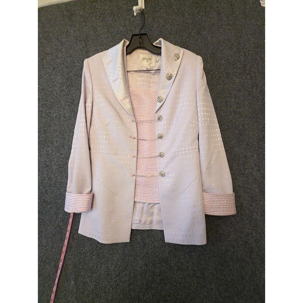 Louise Ricci 2 Piece Suit Set Womens 8 Pink Beaded Jacket Top Rhinestone Lined